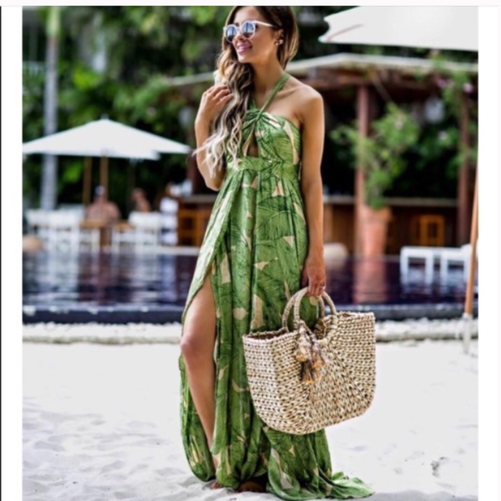 NWT UO Kimbchi Blue Tropical Leaf Maxi